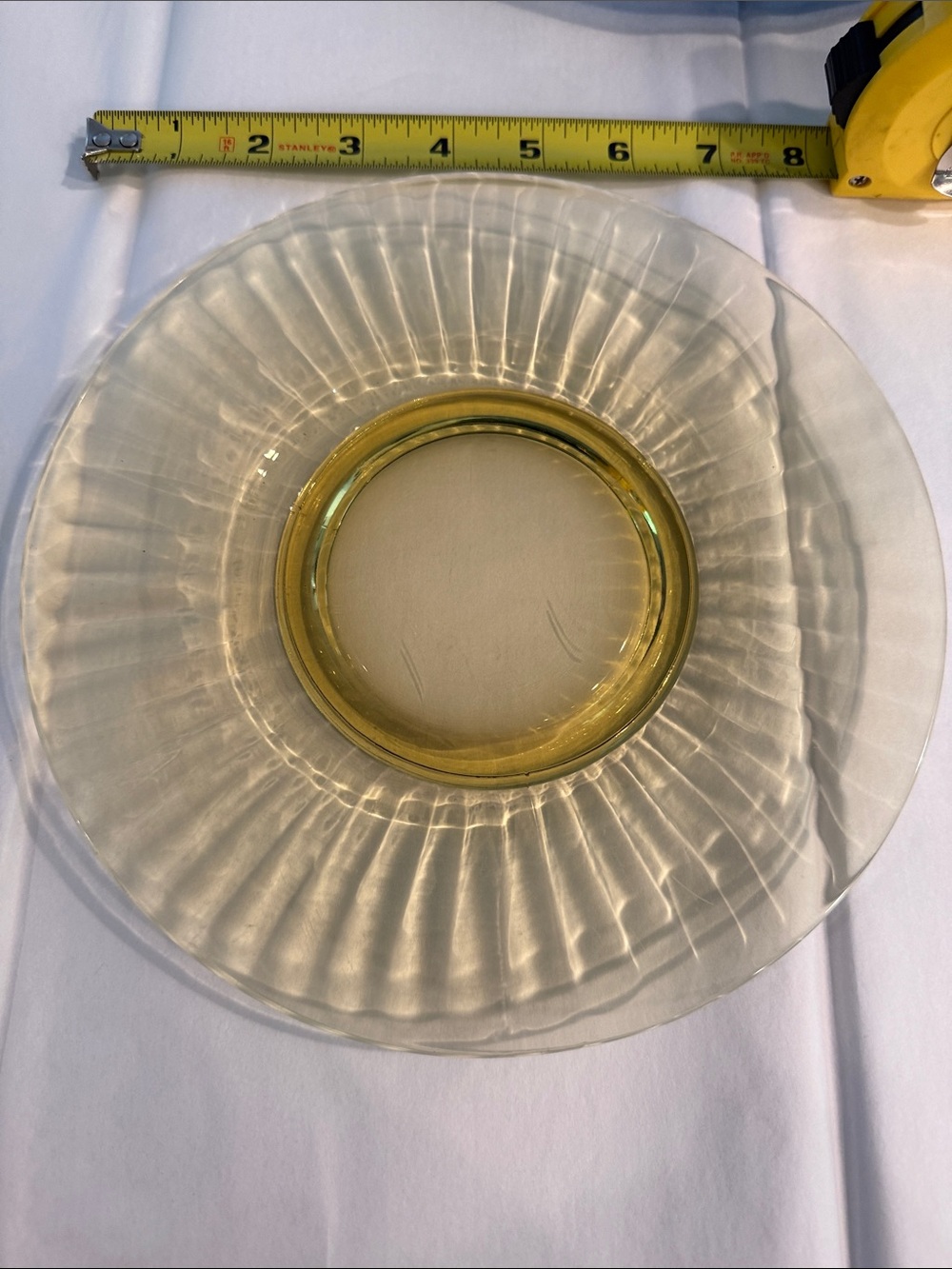 Glass depression Plate with Gold Rim